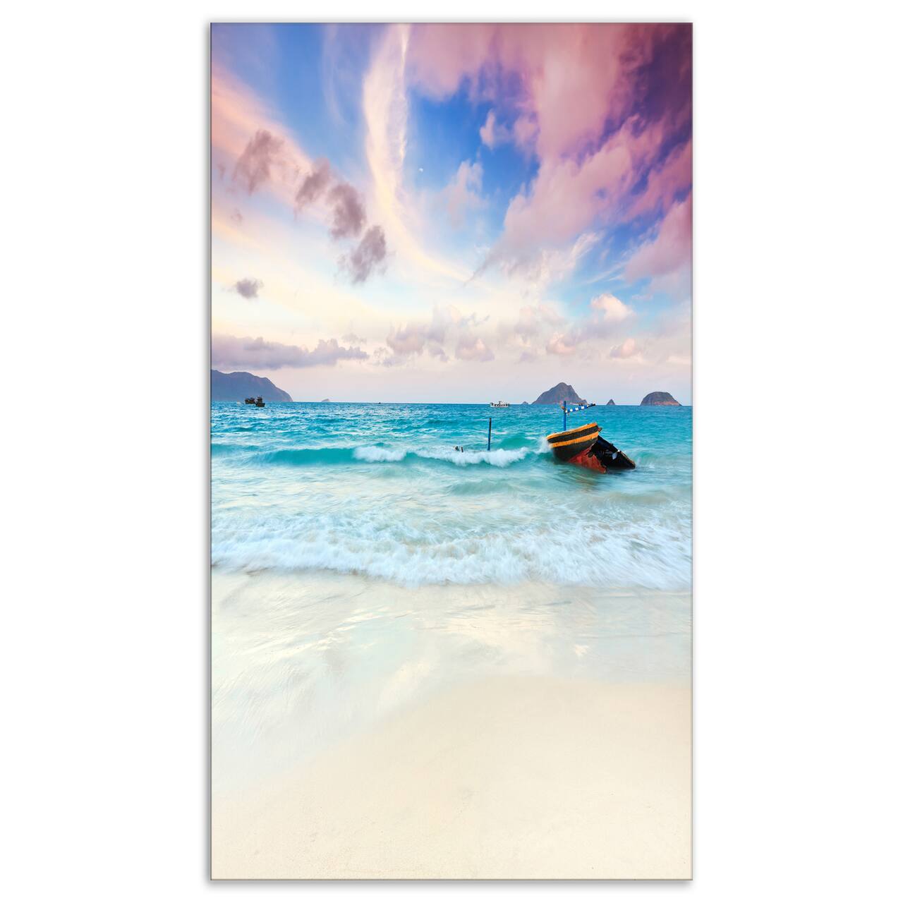 Designart - Exotic Seashore Sunset Over Blue Sea - Extra Large Seascape Art Canvas